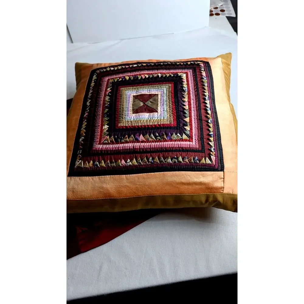 Pair of Handmade Prairie Point Quilted Pillow Covers - Boho Silk-Style Textural